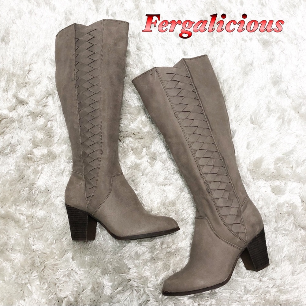 Fergalicious- Taupe Tall Braided heeled Boot 6